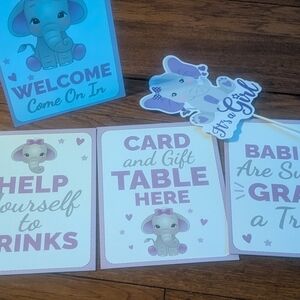 Elephant Baby Shower Party Signs - Pink and Blue